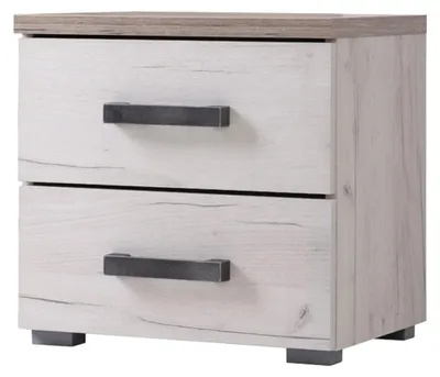 Produktbild von Dmora Nachttisch Roncello 45x34x43h cm Weiß Lärche, 2 Schubladen, ein Regal