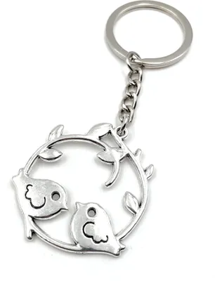Imagen del producto de Par de pájaros, llavero de metal con forma de pareja, amuleto de la suerte, en caja de regalo de aluminio. Ideal para regalar