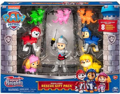 Produktbild von PAW Patrol , Rescue Knights Ryder und Geschenkset mit Welpenfiguren, 8 Spielzeugfiguren, Kinderspielzeug, 3 Jahr(e), Mehrfarbig
