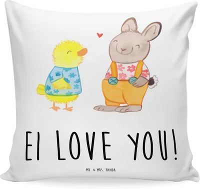 Produktbild von Mr. & Mrs. Panda Dekokissen Ostern Freundschaft - Weiß - Geschenk, Sofakissen, Deko Kissen, Osterhase, Hase, Küken, Frühling, Polster, 40x40, für sofa, Zierkissen, Liebe
