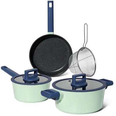 Produktbild von Kochgeschirr-Set 6-teilig mit Marmorbeschichtung für Induktion, Grün