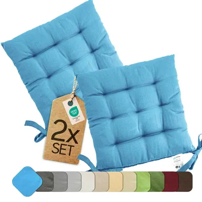 Produktbild von Sitzkissen Stuhlkissen Indoor & Outdoor 2er Set 40x40 cm - Hellblau - etérea Stuhl Kissen Auflage mit Bändern
