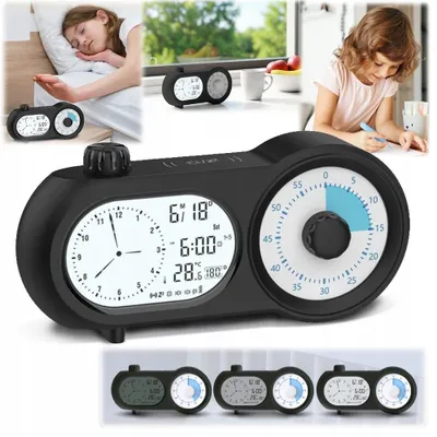 Zdjęcie produktu dla Zegar elektroniczny LED analogowy 3 budziki timer 60 min data temperatura