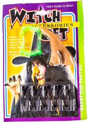 Produktbild von Hexen Make-up Set Halloween Kostüm Zubehör - Nase Zähne Krallen für Fasching & Gruselparty