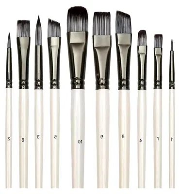 Produktbild von Pinselset für Kunst, Öl und Aquarell, 10 Stück mit synthetischen Nylonspitzen