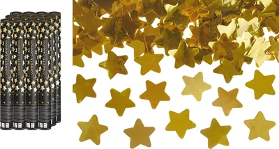 Produktbild von Konfetti Kanone mit Sternen 40cm 12er Set gold