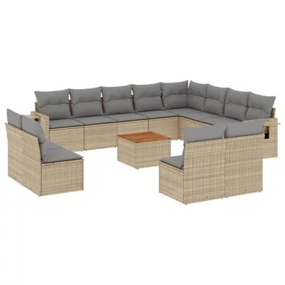 Produktbild von 13-tlg. Garten-Sofagarnitur mit Kissen Beige Poly Rattan