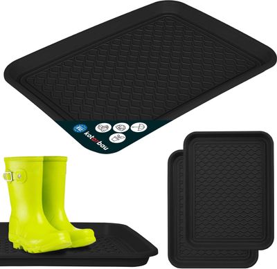 KOTARBAU®  2er Set Schuhabtropfschale 38x50cm Abtropfmatte Schuhe Schwarz Schuhmatte Abtropfmatte Kunststoff Schuhwanne Schuhablage Winter Schuhunterlage Schuhtasse Schuh Unterlage Abtropfwanne Schuhe