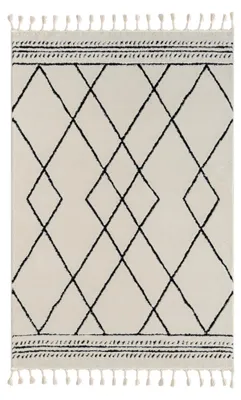Obrázek produktu pro Koberec MY-RUG, Ella, 200x140, bílý, koberec s vysokým vlasem, moderní, marocký design, nadýchaný měkký, skandinávský kosočtvercový vzor, obdélníkový tvar