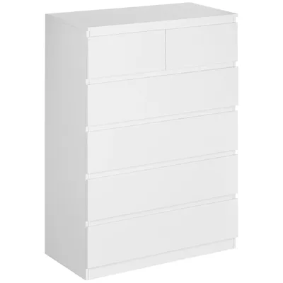 Image de HOMCOM Commode 6 tiroirs, meuble de rangement étroit sans poignées, style moderne, commode pour chambre à coucher, salon, couloir, 80 x 39 x 115 cm, blanc