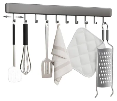 Image de Support adhésif pour ustensiles de cuisine, étagère pour ustensiles avec 10 crochets amovibles