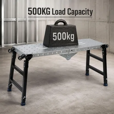 Produktbild von Vigevee Arbeitsbühne klappbar 120x36 cm mit Rollen 60/70/80/90 cm höhenverstellbar bis 500 kg