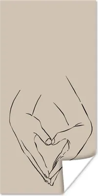 Produktbild von MuchoWow® Poster Geschenk zum Valentinstag - Strichzeichnung - Hand 20x40 cm - Plakat - Foto