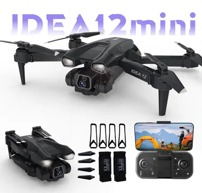 Produktbild von IDEA12 Mini-Drohne Schwarz mit 1080p HD Kamera, 2 Batterien, faltbar und optischer Flusspositionierung