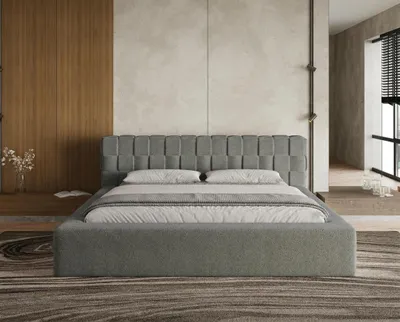Produktbild von Chilly Möbel Design Bett Cube - Geometrisches Polsterbett mit Stauraum und Lattenrost 200x200 cm / Bouclé / Dunkelgrau