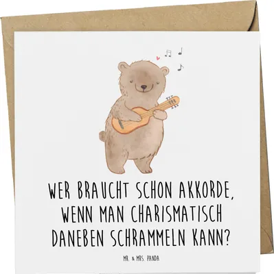 Produktbild von Mr. & Mrs. Panda Deluxe Karte Charisma Gitarre - Weiß - Geschenk, anlasskarte, Freiheit, Lernen, Musik, Liebe, Glückwunschkarte, doppelkarte, faltkarte, Musiker