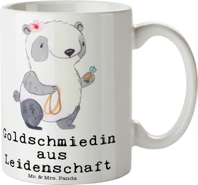 Produktbild von Mr. & Mrs. Panda Becher Goldschmiedin Leidenschaft - Weiß - Geschenk, Schmuckgeschäft, Lustig, Witzig, Trinkbecher, Kaffeebecher, Spruch, Tasse, schöne, Kaffeetasse