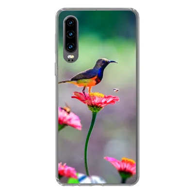 Produktbild von MuchoWow® Handyhülle Schutzhülle Hülle für Huawei P30 Nahaufnahme eines Kolibris auf rosa Blüten Silikon Softcase Handy Hülle - Kartenbesitzer