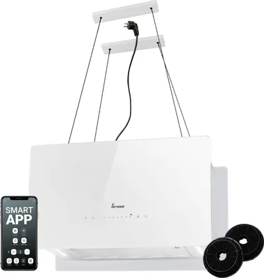 Produktbild von KKT KOLBE  Dunstabzugshaube 60 cm 764 cbm/h Umluft | 9 Stufen | Smart WLAN WiFi App | Inselhaube freihängend | Deckenmontage | Weiß | Glas | LED-Beleuchtung | Nachlaufautomatik | CUBE60FW