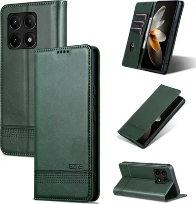 Image de Etui en cuir pour Xiaomi Redmi K70E, étui portefeuille pliable avec fermeture magnétique et support vert
