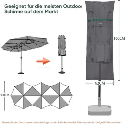 Zdjęcie produktu dla Owalne osłony ochronne Famanu do parasoli, wodoodporne i odporne na promieniowanie UV - 160 x 62 cm