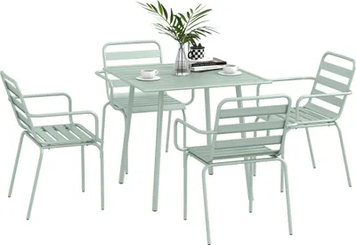 Image de Outsunny Salon de jardin ensemble salle š€ manger de jardin 5 piššces avec 1 table et 4 chaises empilables en acier vert