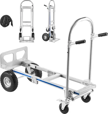 Obrázok produktu pre Vozík na vrecia a plošinový vozík – 2 v 1 transportný vozík – nosnosť 454 kg – režim 4 kolies – premeniteľný medzi vozíkom na vrecia a plošinou – protišmyková rukoväť – ťažká záťaž
