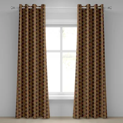 Produktbild von ABAKUHAUS Braun Ösenvorhang, Rautenmuster im Patchwork Stil Klassischen Altmodischen Blumen, Dekorative 2-Panel-Fenstervorhänge, 280 cm x 175 cm, Pale Brown Zimt