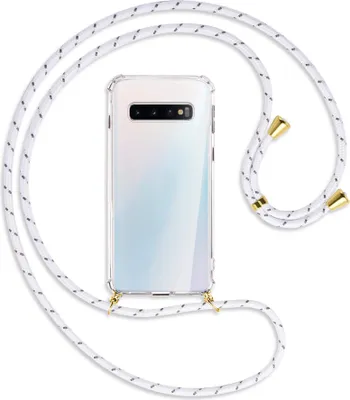 Produktbild von Handykette Backcover-Schutzhülle mit Band (Metall goldfarben) für Samsung Galaxy S10 - weiß/grau