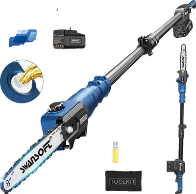 Produktbild von Elektrische Baumschneider-Kettensäge, teleskopische Reichweite, leistungsstarke Leistung, Teleskop-Kettensäge CS-10, zwei Batterien, Teleskop-Kettensägen