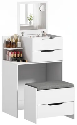 Produktbild von HOMCOM Schminktisch mit Klappspiegel, Vergrößerungsspiegel und Hocker, Weiß