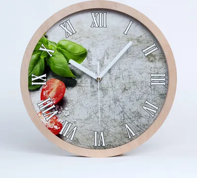 Produktbild von Holzuhr 25fi cm wanduhr - weiße Spitzen - Tomaten und Basilikum