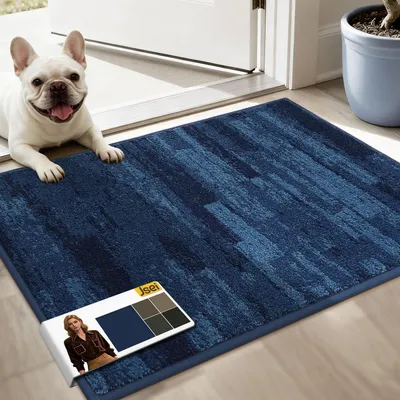 Image de Tapis de sol intérieur antidérapant, lavable, 50x80 cm, bleu, en polyester