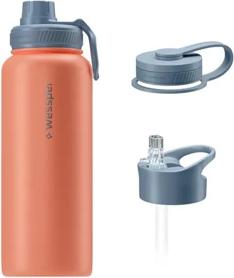 Productafbeelding van Wessper Roestvrijstalen Thermofles, 1 Liter, Thermosfles met Drie Verwisselbare Doppen, Drinkfles voor Warme en Koude