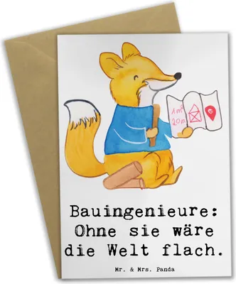 Produktbild von Mr. & Mrs. Panda Grußkarte Bauingenieur Held - Weiß - Geschenk, Gebäudetechnik, Bauprojekte, Berufsgestaltung, dankeskarten, osterkarten, Ingenieur, einladungskarten