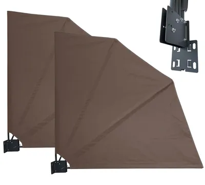 Produktbild von 2 Stück Balkonfächer 140 x 140 cm Beigegrau, Easy Mount Wandplatte, Balkon Sichtschutz Fächer Blickdicht, Windschutz Trennwand Wetterfest