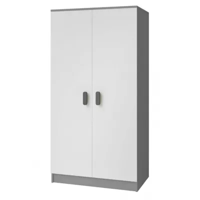 Produktbild von Zweitüriger grau-weißer Kleiderschrank für Kinderzimmer SVEN 2, Griffe – Breite 80 cm, grau