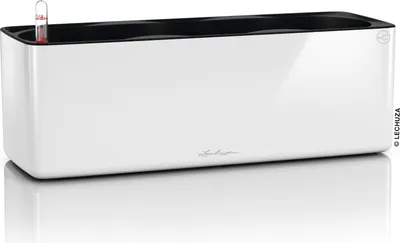 Produktbild von LECHUZA-Pflanzgefäß CUBE Premium Triple Weiß Highgloss | Pflanzgefäß mit Bewässerungssystem | Hochglanz-Oberfläche | 40 x 14 x 13,5 cm | 13670