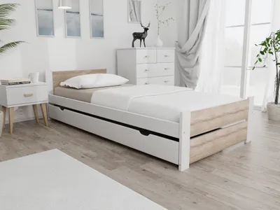 Obrázek produktu pro Postel IKAROS DOUBLE 90 x 200 cm, bílá/dub sonoma Rošt: S laťkovým roštem, Matrace: Bez matrace
