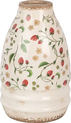 Produktbild von Clayre & Eef Vase Ø 21x32 cm Beige Rot Keramik Blumen
