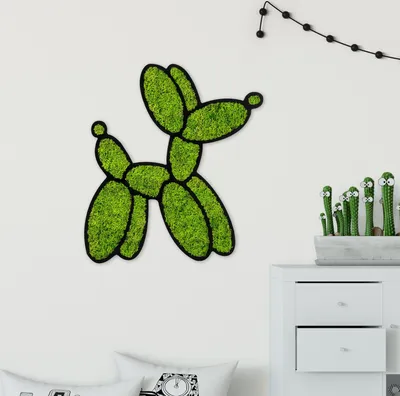 Produktbild von Wallity, Moss - Balloon Dog, Dekoratives Wandaccessoire, Grün, 100 % MDF / MOOS, 43 x 44 x 1,2 cm