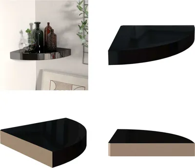 Produktbild von vidaXL Eck Schweberegal Hochglanz Schwarz 25x25x3,8 cm MDF - Wandregal - Wandregale - Schwebendes Wandregal - Wandregal Schwebend
