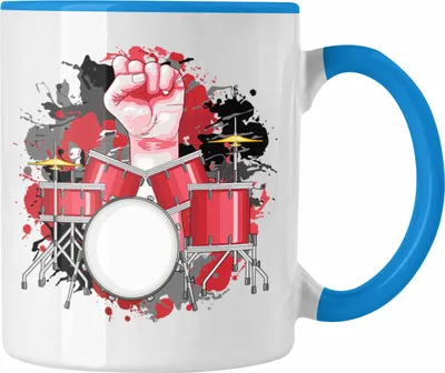 Produktbild von Trendation - Schlagzeug Tasse Geschenk für Schlagzeug-Spieler zum Geburtstag oder Weihnachten (Blau)