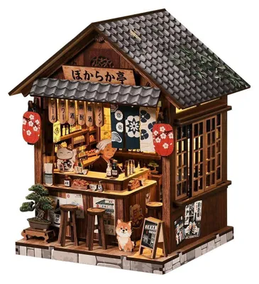 Zdjęcie produktu dla Japońska biblioteczka w stylu izakaya, domki w miniaturze, puzzle 3D z drewna bukowego, dekoracja