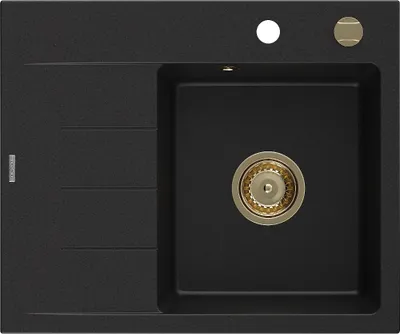 Image de Mexen Ben Evier en granit 1 bac avec égouttoir à droite 600 x 500 mm, noir, siphon doré - 6523605000-77-G