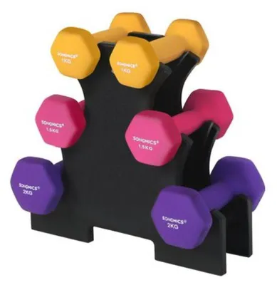 Immagine prodotto di Set di manubri esagonali da 6 pezzi: 2 x 1 kg, 2 x 1,5 kg, 2 x 2 kg