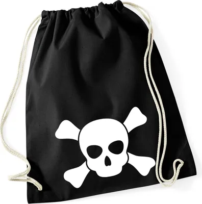 Produktbild von Huuraa Turnbeutel Pirat Totenschädel 12 Liter Black Baumwolle Rucksack Geschenkidee