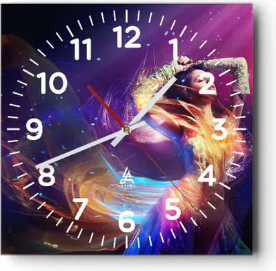 Produktbild von Wanduhr - Quadrat - Glasuhr - Schönheit Disco Mode Make-up - 30x30cm - Schleichendes Uhrwerk - Lautlos - zum Aufhängen bereit - Dekoration Modern - Wanddekoration aus Glas - C4AC30x30-2143