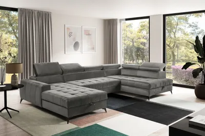Produktbild von Wohnlandschaft Schlafsofa AGNESA Stoff Salvador Grau Ottomane Links