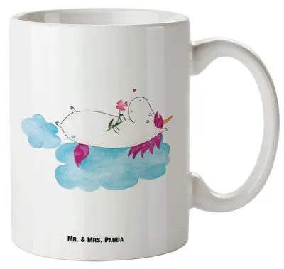 Produktbild von Mr. & Mrs. Panda Pott Einhorn Verliebt - Weiß - Geschenk, jumbotasse, Liebe, Wolke, Einhörner, Deko, Haferl, Unicorn, Große Tasse, Keramiktasse, steingut, Freundin
